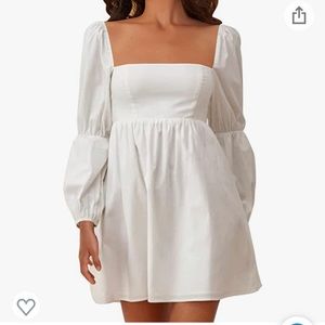 Square neck long puff sleeve a-line dress